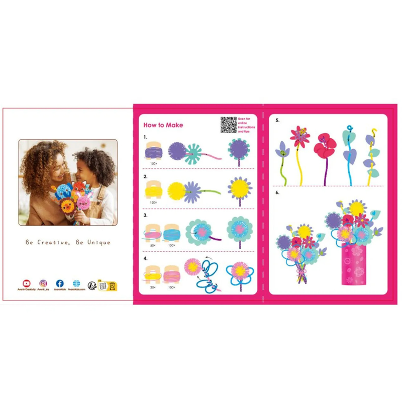 Avenir Pom Pom Bouquet Flower Kit Art and Craft for Kids Gifting Idea for 6yrs+