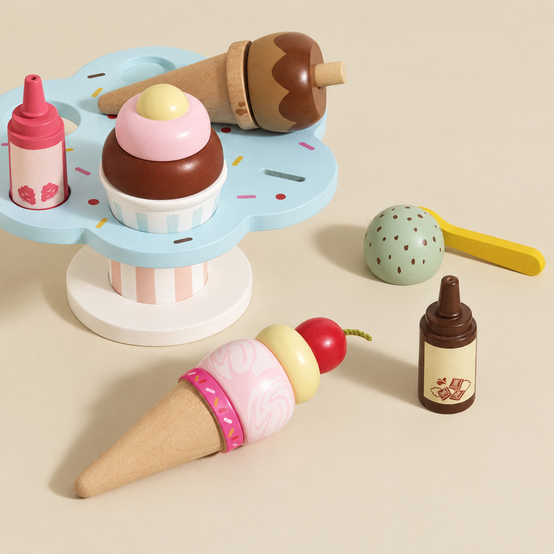 Le Toy Van Wooden Ice Cream Stand and Toppings Set Pretend and Imaginative Play 3yrs+