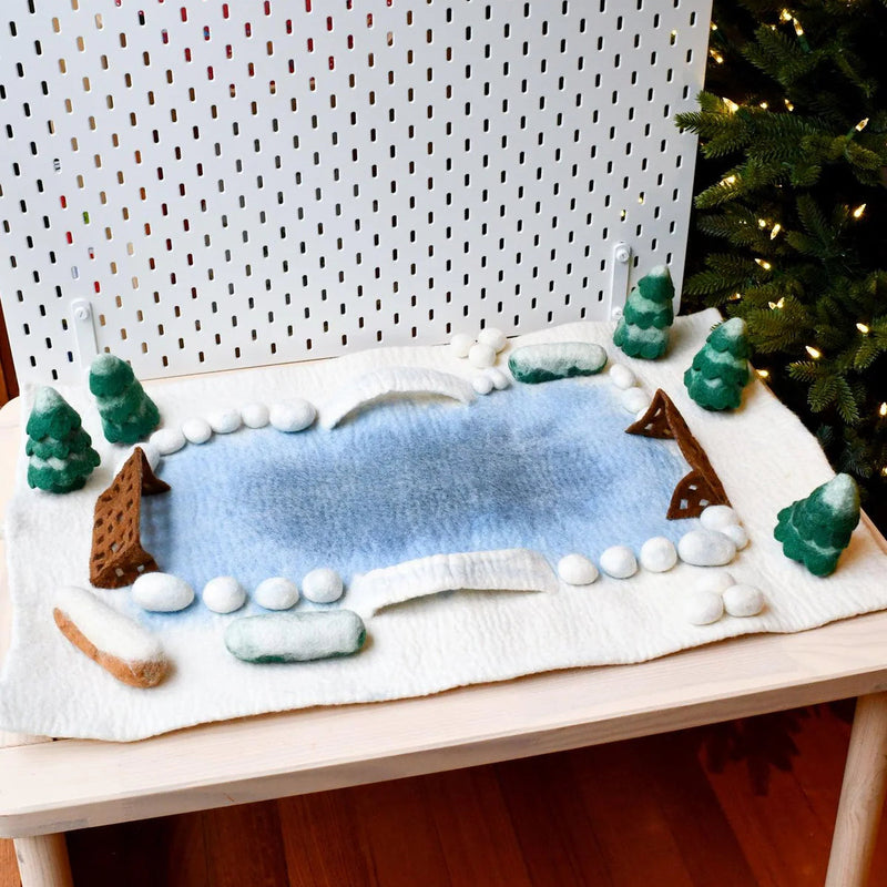 Tara Treasures Felt Ice Rink Large Mat Playscape 80cm Christmas Pretend & Imaginative Play Christmas Range 3yrs+