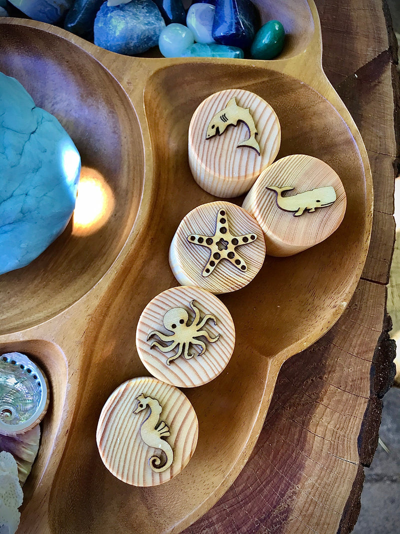Wooden Sea Creatures Stamps Handmade by Beadiebug Playdough Sand Toys Art and Craft for Kids Retired 3yrs+