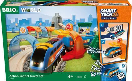 BRIO Smart Tech Action Tunnel Travel Set 37pcs Large Set Battery Operated Best Seller 3yrs+ (Bulky Shipping)