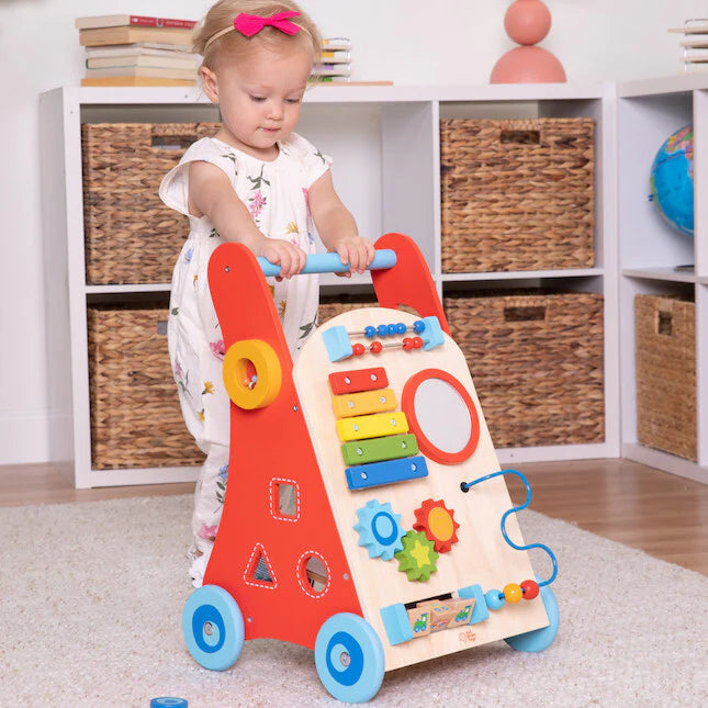 Baby Walker with Busy Board Deluxe by Fat Brain Toys Motor Skills Developmental Toys for Toddlers Baby Toys 18m+ (Bulky Shipping)