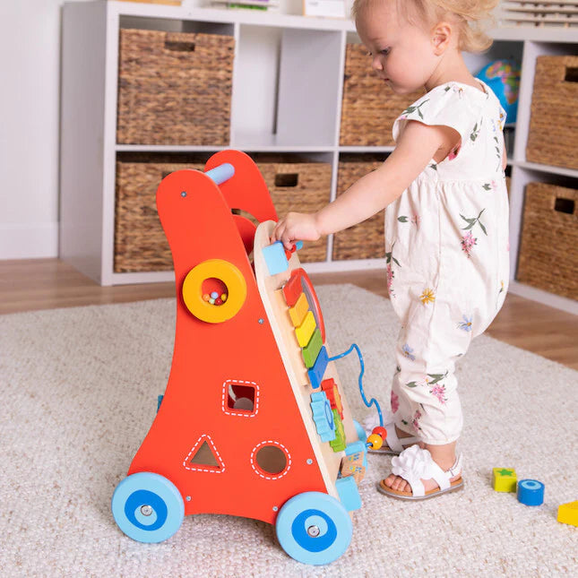 Baby Walker with Busy Board Deluxe by Fat Brain Toys Motor Skills Developmental Toys for Toddlers Baby Toys 18m+ (Bulky Shipping)