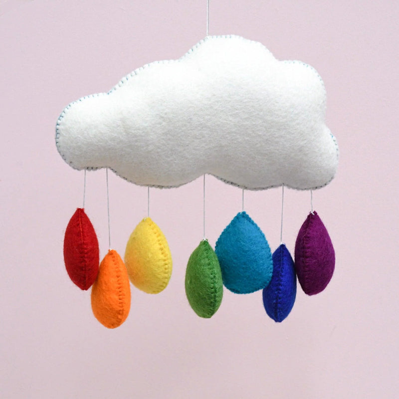 Tara Treasures Large Felt Cloud Baby Nursery Mobile with Rainbow Droplets Baby Gifts Idea 0m+