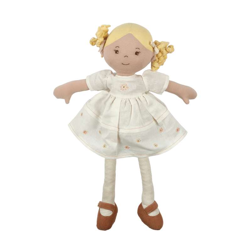 Bonikka Dolls Priscy with Blonde Hair & White Linen Dress Baby Toddler Plush Toys Baby Gifts Idea 0m+