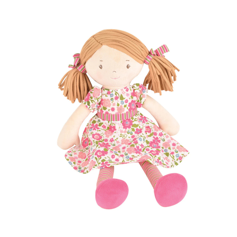 Bonikka Dolls Fran with Light Brown Hair & Floral Pink Dress Baby Toddler Plush Toys Baby Gifts Idea 0m+