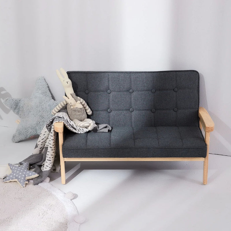Bunny Tickles Mesasilla Kids 2 Seater Solid Timber Sofa 2 Colours Oat or Dark Grey (Furniture Shipping)