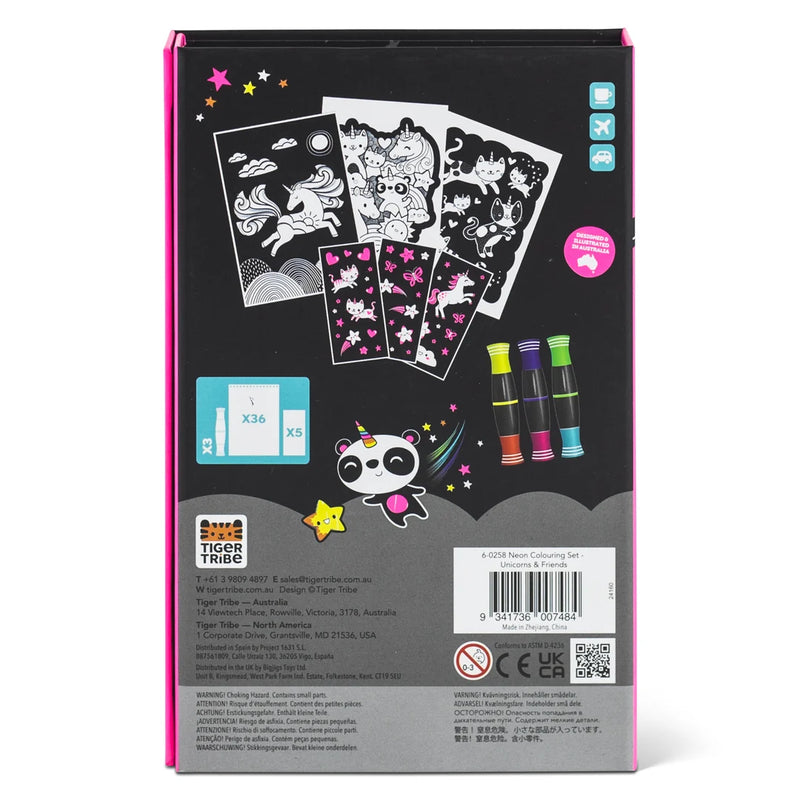 Tiger Tribe Neon Colouring Set Unicorns and Friends Activity Book Art and Craft for kids 5yrs+
