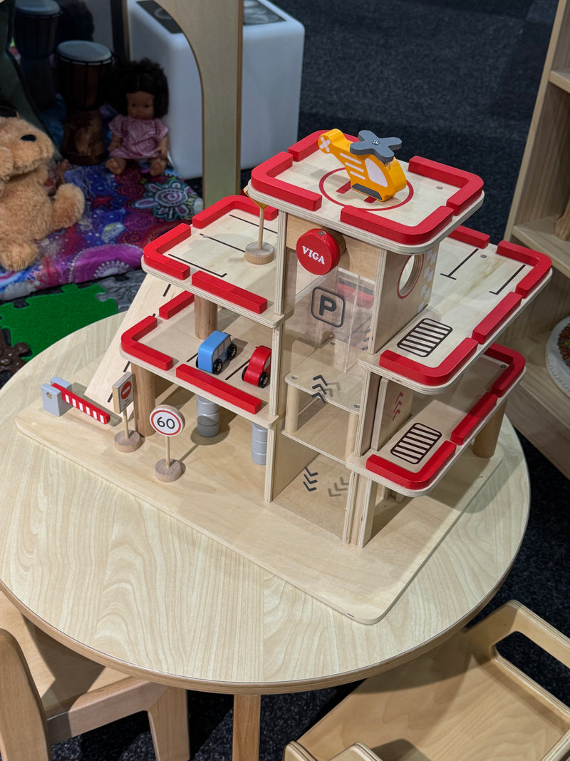 Viga Toys Wooden Multi Level Parking Garage and Gas Station Wooden Toys Car Garage 3yrs+ (Bulky Shipping)
