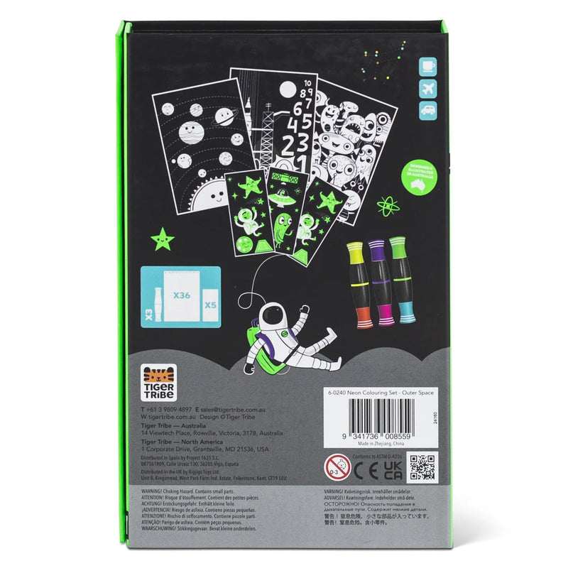 Tiger Tribe Neon Colouring Set Outer Space Activity Book Art and Craft for kids 5yrs+