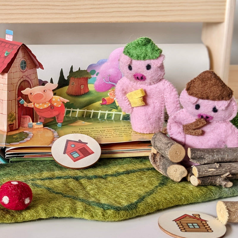 Tara Treasures Felt Three Little Pigs Finger Puppet Set of 4 Pretend & Imaginative Play Toys Best Seller 3yrs+