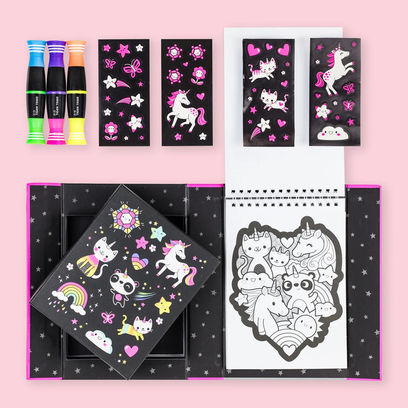 Tiger Tribe Neon Colouring Set Unicorns and Friends Activity Book Art and Craft for kids 5yrs+