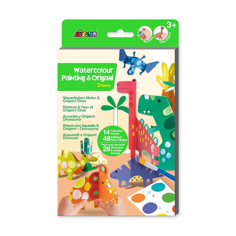 Avenir Watercolour Painting & Origami Set Dinos Interactive Activity Travel Toys Art and Craft for Kids 3yrs+
