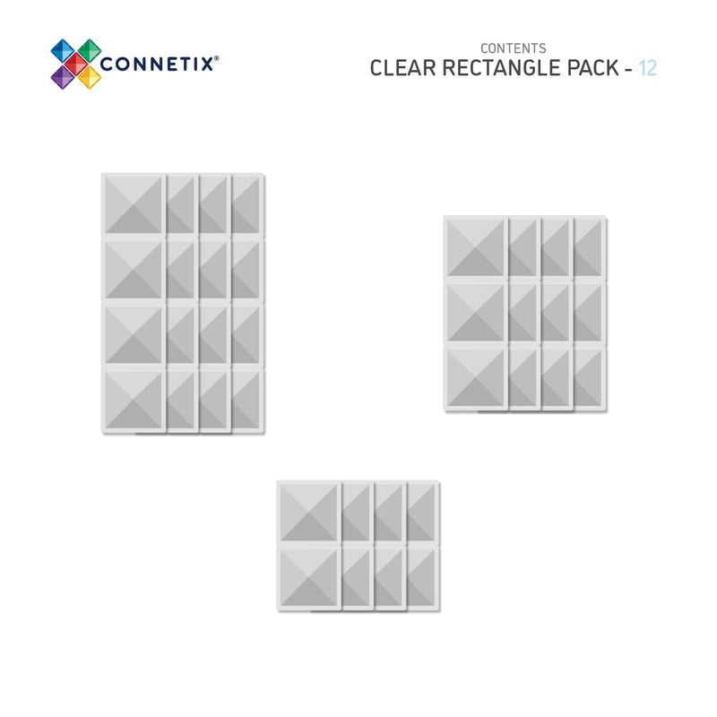 Connetix Tiles Clear Rectangle Pack 12 Piece Best Seller 3yrs+