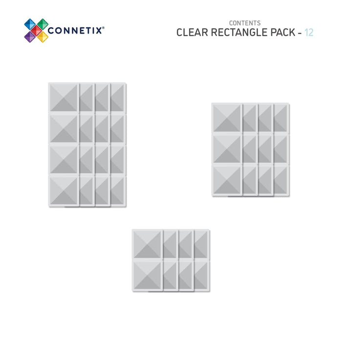 Connetix Tiles Clear NEW Rectangle Pack 12 Piece 3yrs+