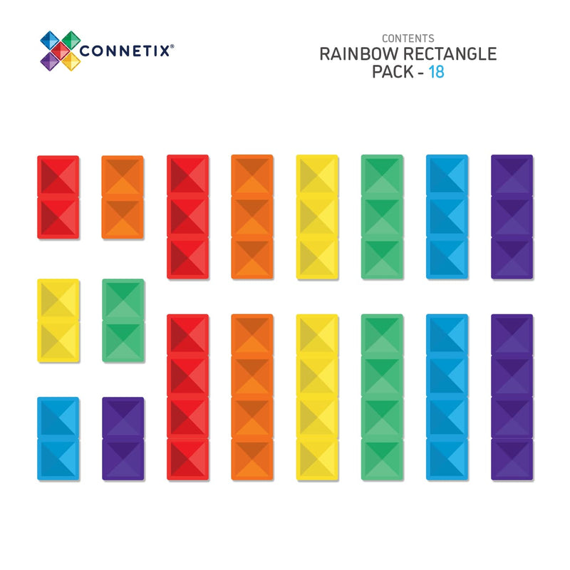 Connetix Tiles Rainbow Rectangle Pack 18 Piece 3yrs+