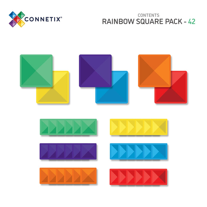 Connetix Tiles Rainbow Square Pack 42 Piece 3yrs+