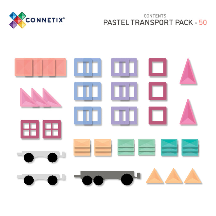 Connetix Tiles Pastel Transport Pack 50pc Toy Car 3yrs+