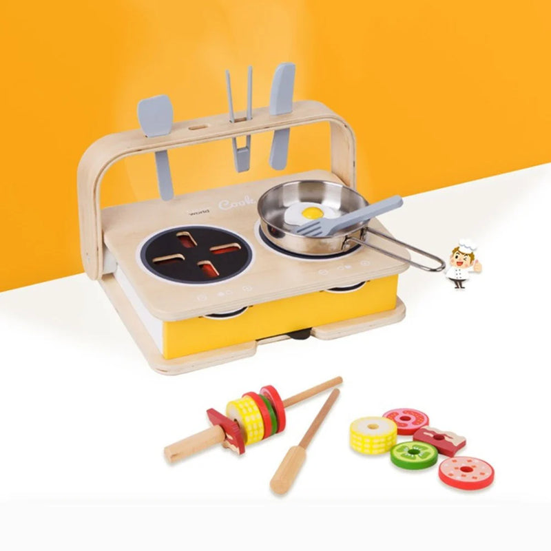 Classic World 2 in 1 Tabletop Kitchen Stovetop and BBQ Grill Double Sided Kitchen Set of 23 Pretend and Imaginative Play 3yrs+