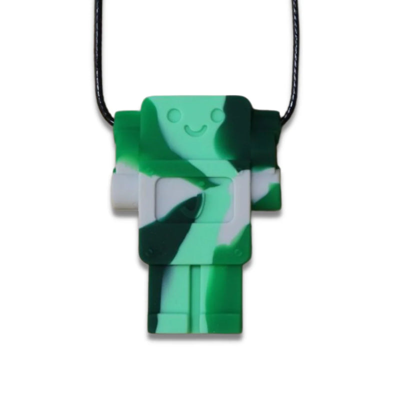 Jellystone Pendant Robot Green Camo Medium Silicone Chew Necklace for 3yrs+
