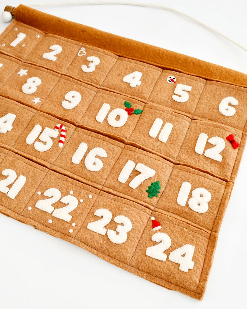 Tara Treasures Felt Christmas Advent Calendar in Gingerbread Colour Christmas Range