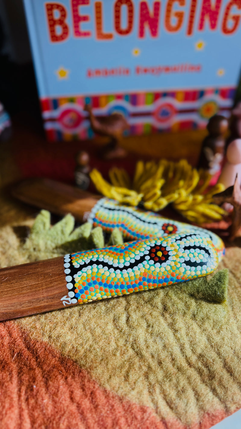 Handpainted Traditional Music Clap Sticks Dot Art Set of 2 by Memories of Australia Musical Instruments for Kids First Nation Resource School Range