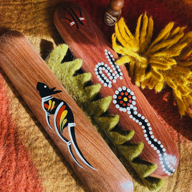 Handpainted Traditional Music Clap Sticks double sided Set of 2 by Memories of Australia Musical Instruments for Kids First National Resources School Range