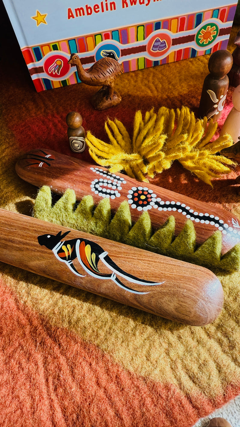Handpainted Traditional Music Clap Sticks double sided Set of 2 by Memories of Australia Musical Instruments for Kids First National Resources School Range