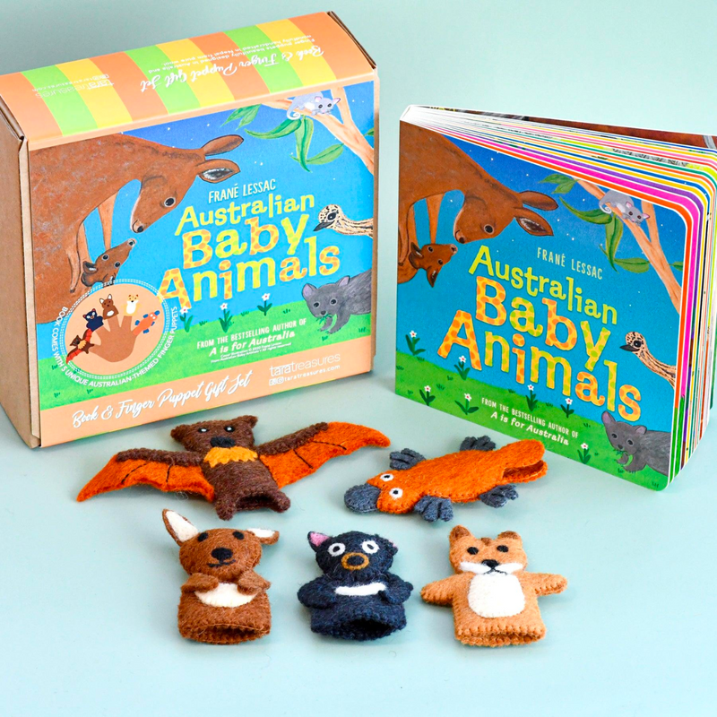 Tara Treasures Felt Australian Animals Finger Puppet and Kids Picture Book Set  Pretend and Imaginative Play Felt Animals Best Seller 3yrs+