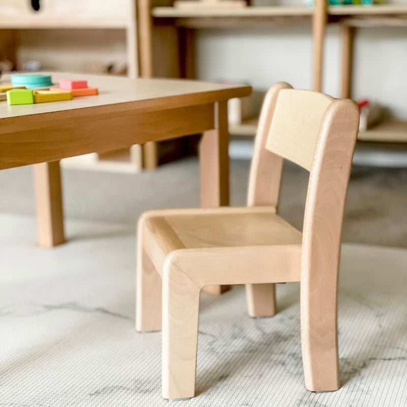 Montessori Kids Furniture My First Table And Chair Set (10 - 30 mth) Beechwood - Table 80 x 60 x 40(H)cm, Chair 21cm(H)