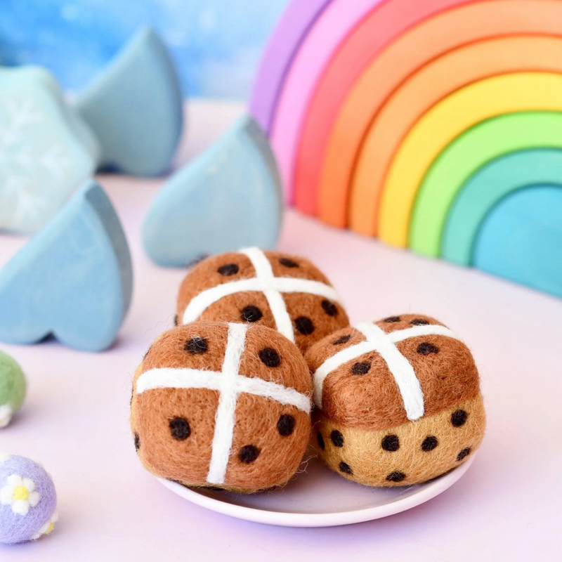 Tara Treasures Felt Hot Cross Buns Set of 3 Pretend and Imaginative Play Easter Toys 4yrs+