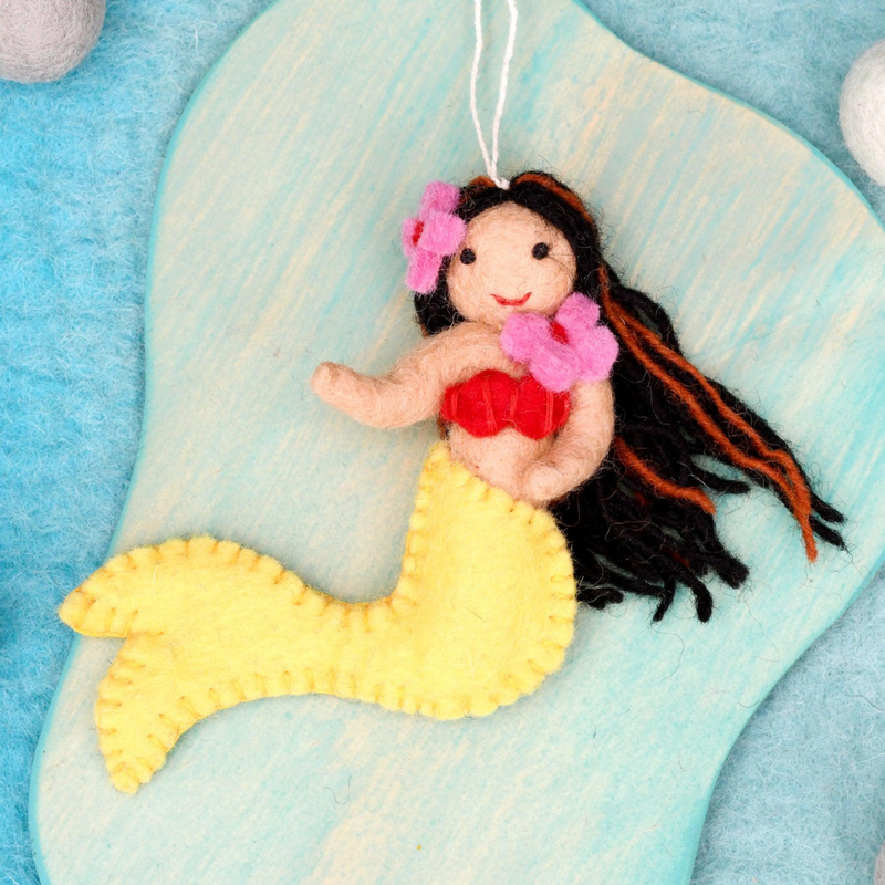 Tara Treasures Felt Mermaid Hanging with Yellow Tail Pretend & Imaginative Play Felt Figure Best Seller Fairy Unicorn and Castle Theme 3yrs+