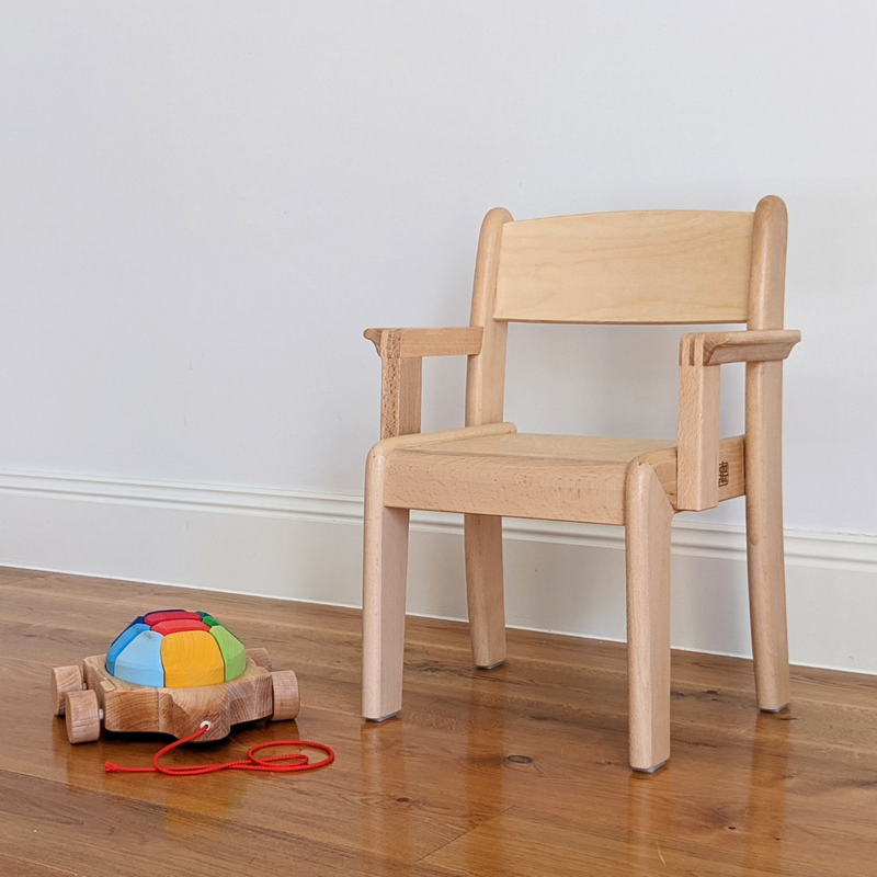 Montessori Kids Furniture Toddler CHAIR WITH ARM (12m -  3 Yrs) Beechwood 26cm(H) (Furniture Shipping)