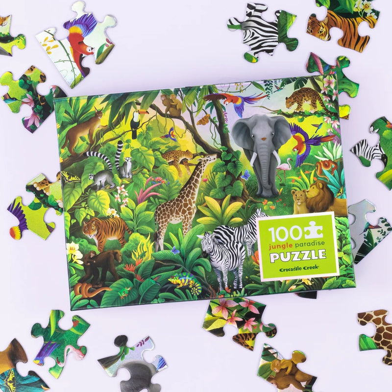 Crocodile creek Holographic Jigsaw Puzzle Jungle Paradise 100pcs Cognitive Developmental Toys Gift Idea for 5yrs+