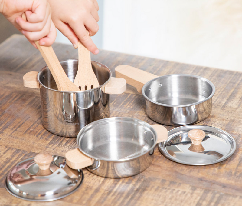 Metal Pan Cooking Set Play Kitchen  Developmental Toys for Toddlers Gifts Idea 2yrs+