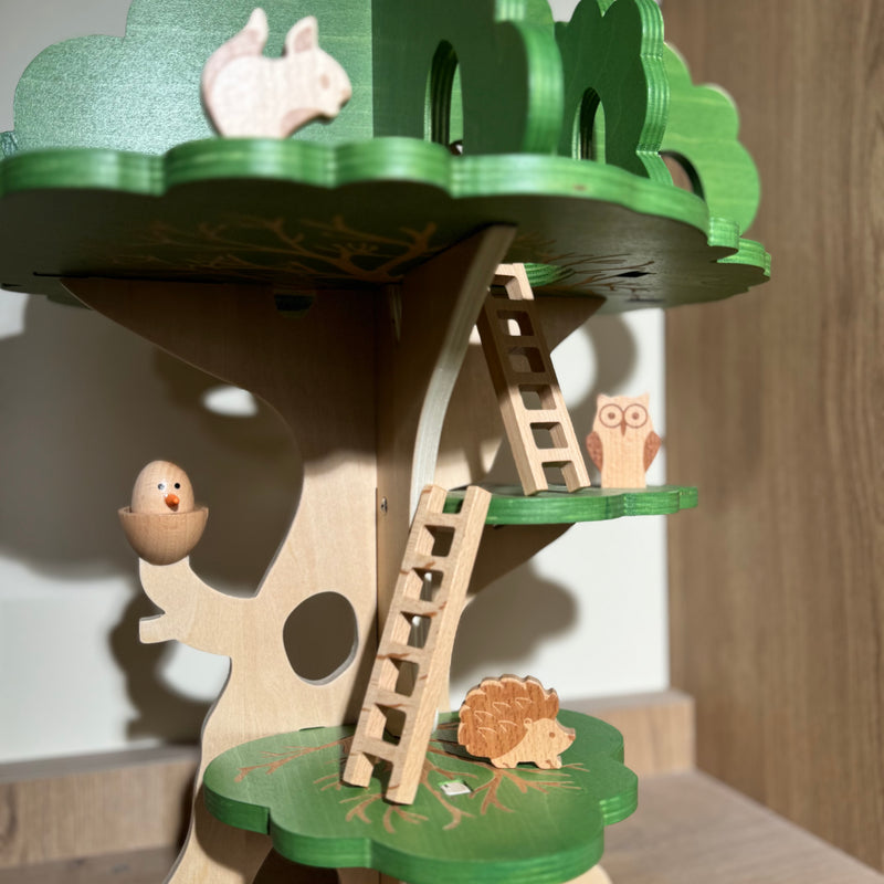 Woodland Trail Treehouse with 4 Wooden Animals by Tickit 54.5 x 37 x 36.5cm Wooden Toys Pretend and Imaginative Play 3yrs+