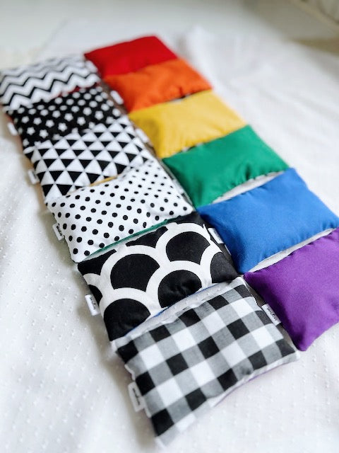 Sandies Sandbags Rainbow plus Black and White Double sided 6pcs Set Toddler Sensory Toys Gifting Ideas 3yrs+