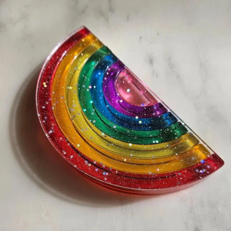 My Little Creator Lucite Rainbow Stacking 7pcs + Glitter Acrylic 6pcs Arch Set Luminous Building Blocks 18m+