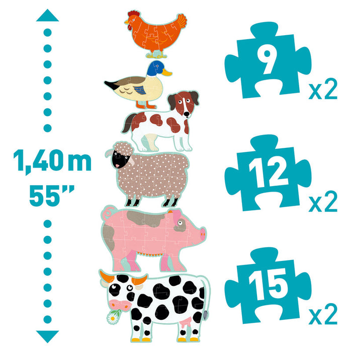 Djeco Farm Animal Giant Puzzle Set - Honore and Friends 9,12,15pc 3yrs+