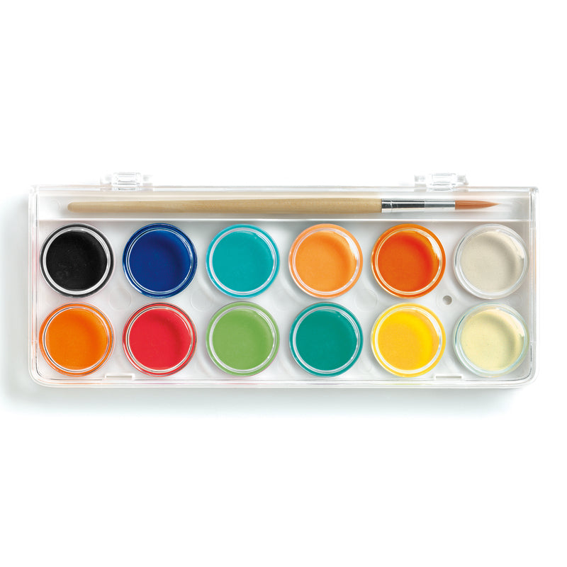 Gouache Opague Paint 12 Colours Cakes Classic by Djeco Stationary Art and craft for kids 6yrs+