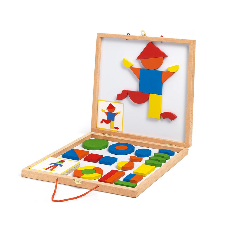 Djeco Wooden Magnetic Geoform Game 42pcs Tangram and Creative Pattern Puzzle Set 4yrs+