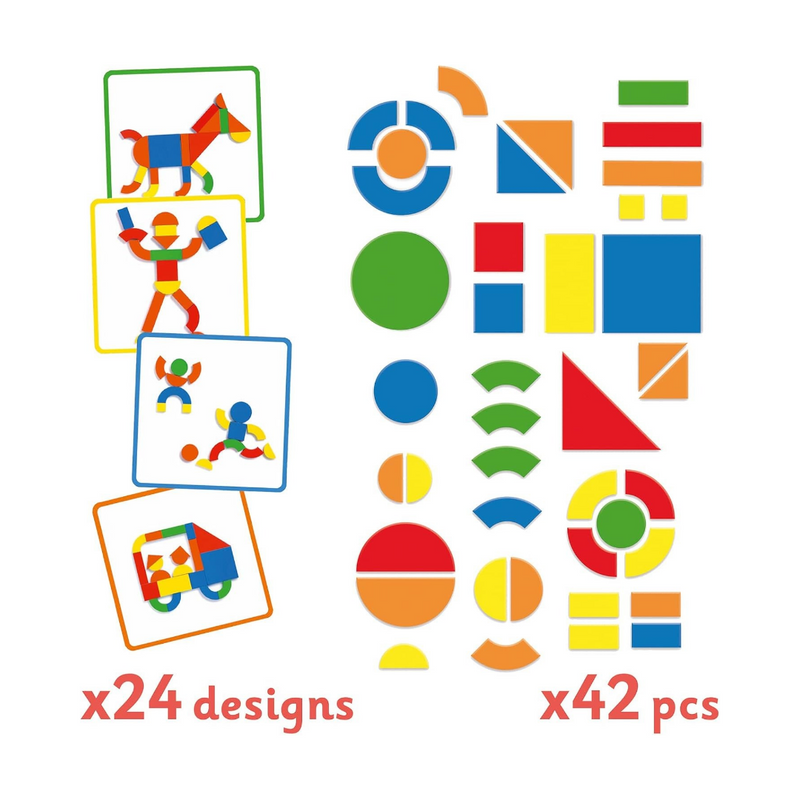 Djeco Wooden Magnetic Geoform Game 42pcs Tangram and Creative Pattern Puzzle Set 4yrs+