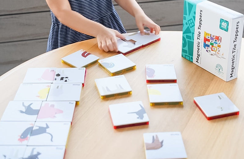 Learn and Grow Toys Magnetic Tiles Topper Animal Duo Pack 40 Piece Early Literacy 3yrs+