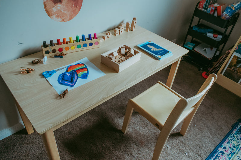 Montessori Furniture Preschool Kids Table And Chair Set (3 - 6 yrs) Beechwood - Table 120 x 60 x 53(H)cm, Chair 31cm(H) Kids Furniture