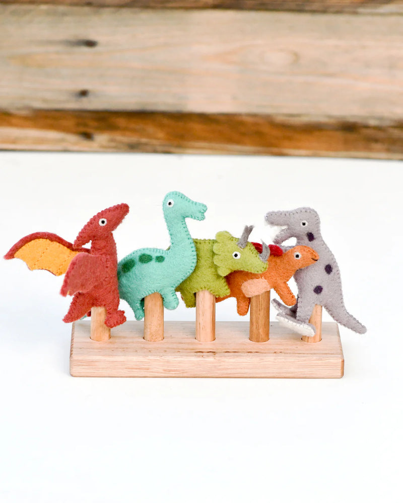 Tara Treasures Felt Dinosaur Finger Puppet Set of 5 Pretend & Imaginative Play Dinosaur Toy Best Seller Dinosaur and Dragon Theme 3yrs+