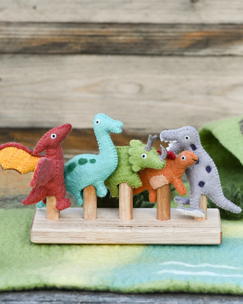 Tara Treasures Felt Dinosaur Finger Puppet Set of 5 Pretend & Imaginative Play Dinosaur Toy Best Seller Dinosaur and Dragon Theme 3yrs+
