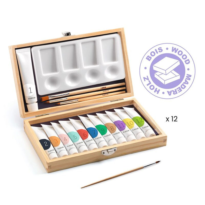Artist's Paint Box with 12 Gouaches by Djeco Stationary Art and craft for kids 6yrs+