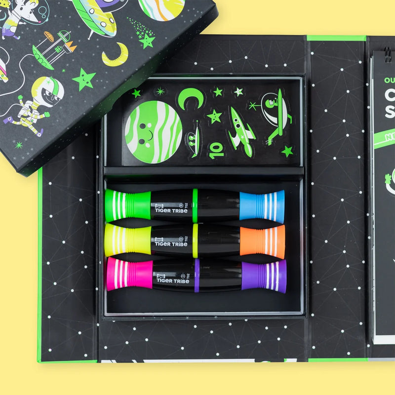 Tiger Tribe Neon Colouring Set Outer Space Activity Book Art and Craft for kids 5yrs+