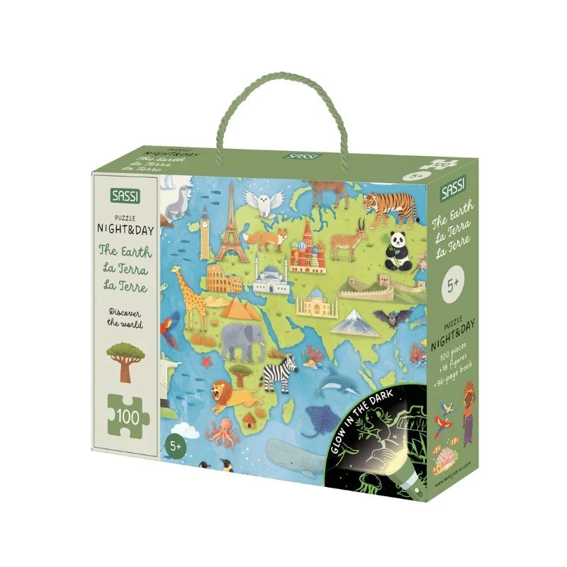 Glow in the Dark Day and Night Earth 100pc Puzzle and Book Set by Sassi Cognitive Developmental Toys Gifting Idea 5yrs+