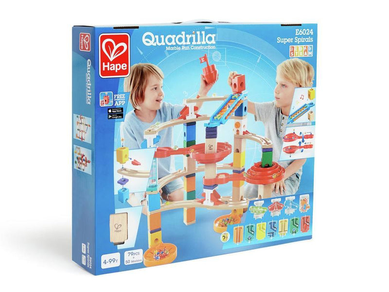 Hape Marble Run Quadrilla Super Spiral 79pcs Early Science STEM Toys Marble Run Game Wooden Building Blocks 4yrs+